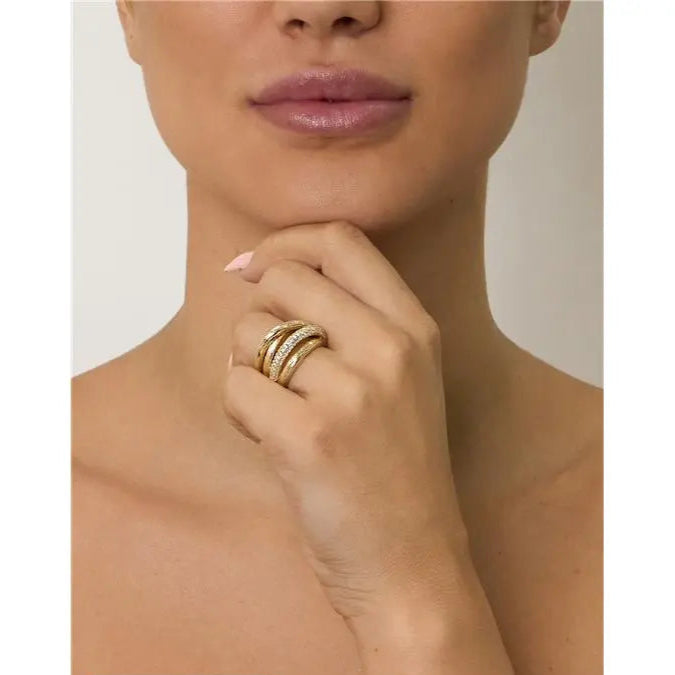 RING WITH FOUR INTERLACED LINES AND ONE STUDDED IN GOLD/WITHOUT STONE/WHITE ZIRCONIA