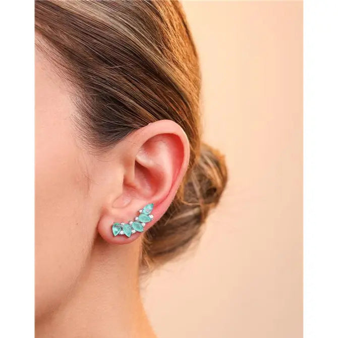 EARFUFF WITH DROPS AND SMALLER ZIRCONIAS RHODIUM/COLUMBIAN/WHITE ZIRCONIA
