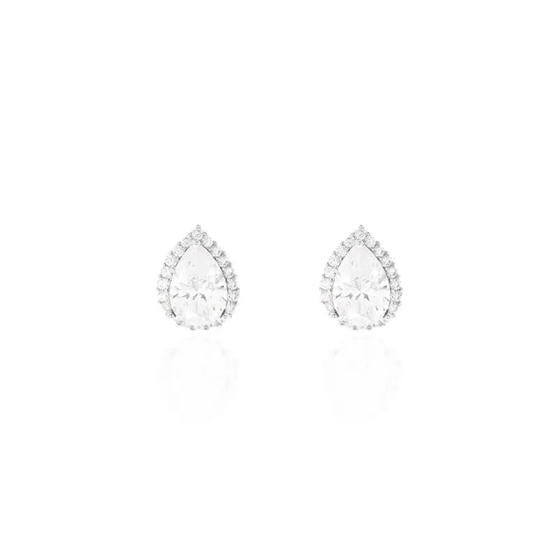 7MM DROP EARRING WITH RHODIUM/CRYSTAL/WHITE ZIRCONIA SETTING AROUND