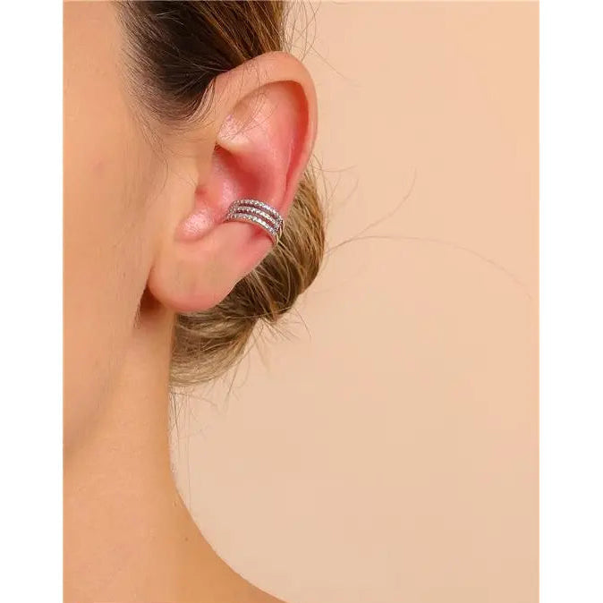 THREE ROWS OPEN HALF SETTING PIERCING RHODIUM/WITHOUT STONE/WHITE ZIRCONIA