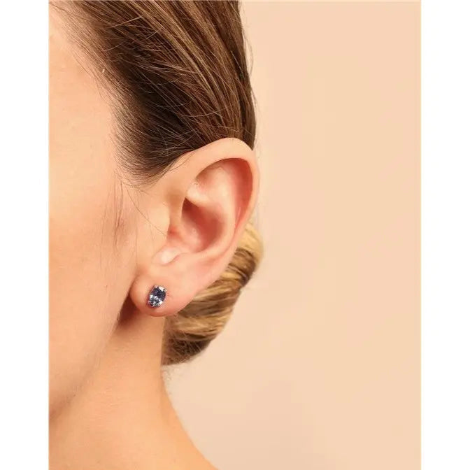 5 MM OVAL EARRINGS SMOOTH RHODIUM/TANZANITE/SMOOTH
