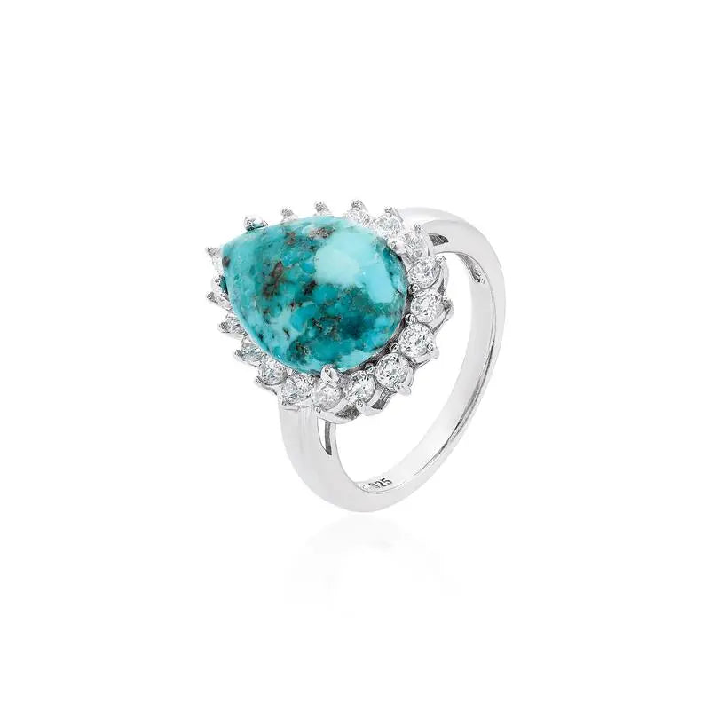 10MM DROP RING WITH PRINCESS SETTING AROUND RHODIUM/TURQUOISE/WHITE ZIRCONIA