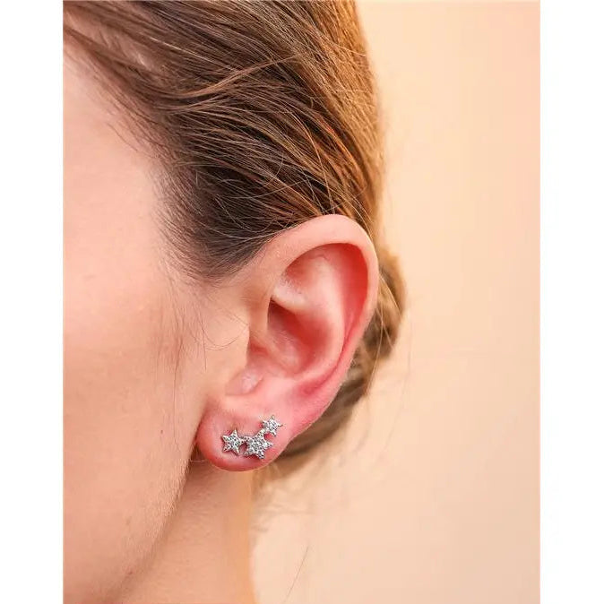 THREE STAR EARRINGS STUDDED IN RHODIUM/WITHOUT STONE/WHITE ZIRCONIA