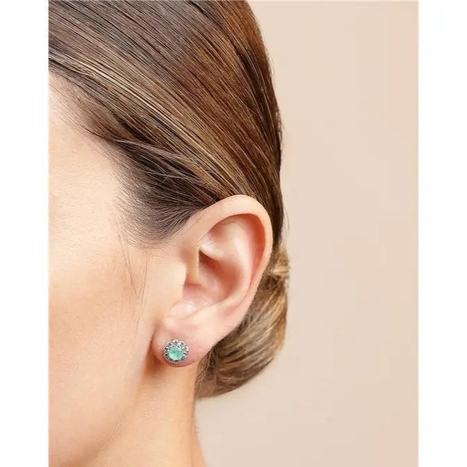 ROUND EARRING 4 MM SINGLE ROW STUDDED 2 MM AROUND RHODIUM/COLUMBIAN/WHITE ZIRCONIA