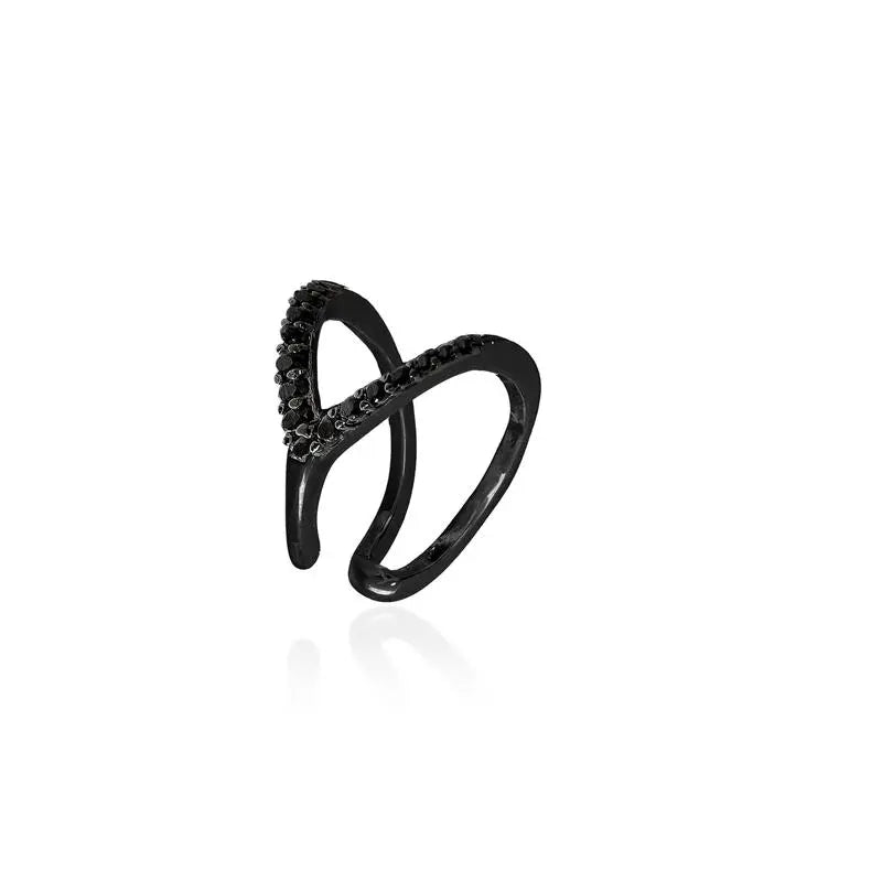 HALF OPEN PIERCING V-SHAPED HALF BLACK SETTING/WITHOUT STONE/BLACK ZIRCONIA